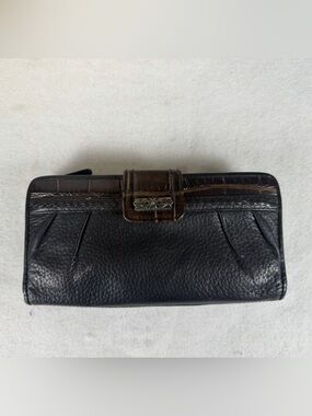 Brighton Black Brown Leather Organizer Wallet Zip Around Card ID Holder